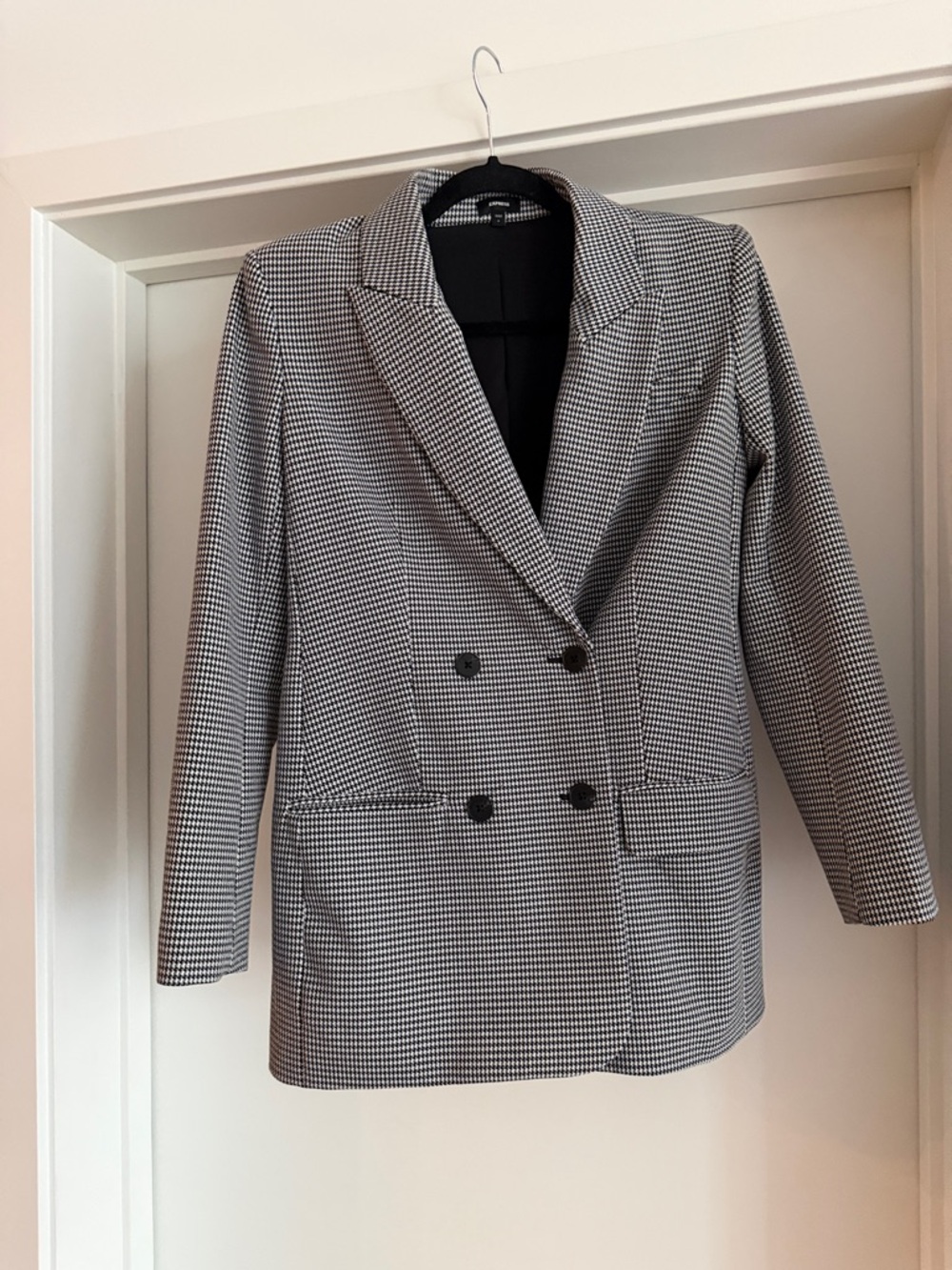 Express Houndstooth Double-Breasted Women's Blazer Jacket - Black & White